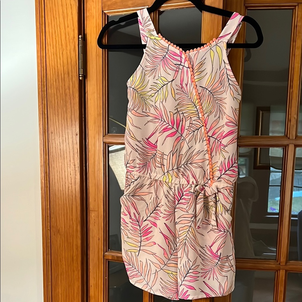 Tropical Leaf Print Romper with Pockets Size 10-12 Girls